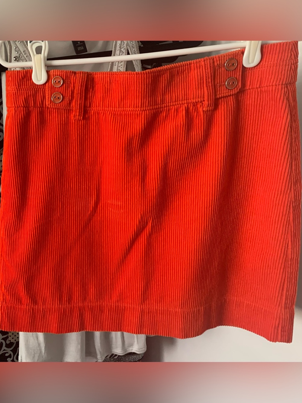 LOFT Bright Orange Corduroy Button-Accent Mini Skirt